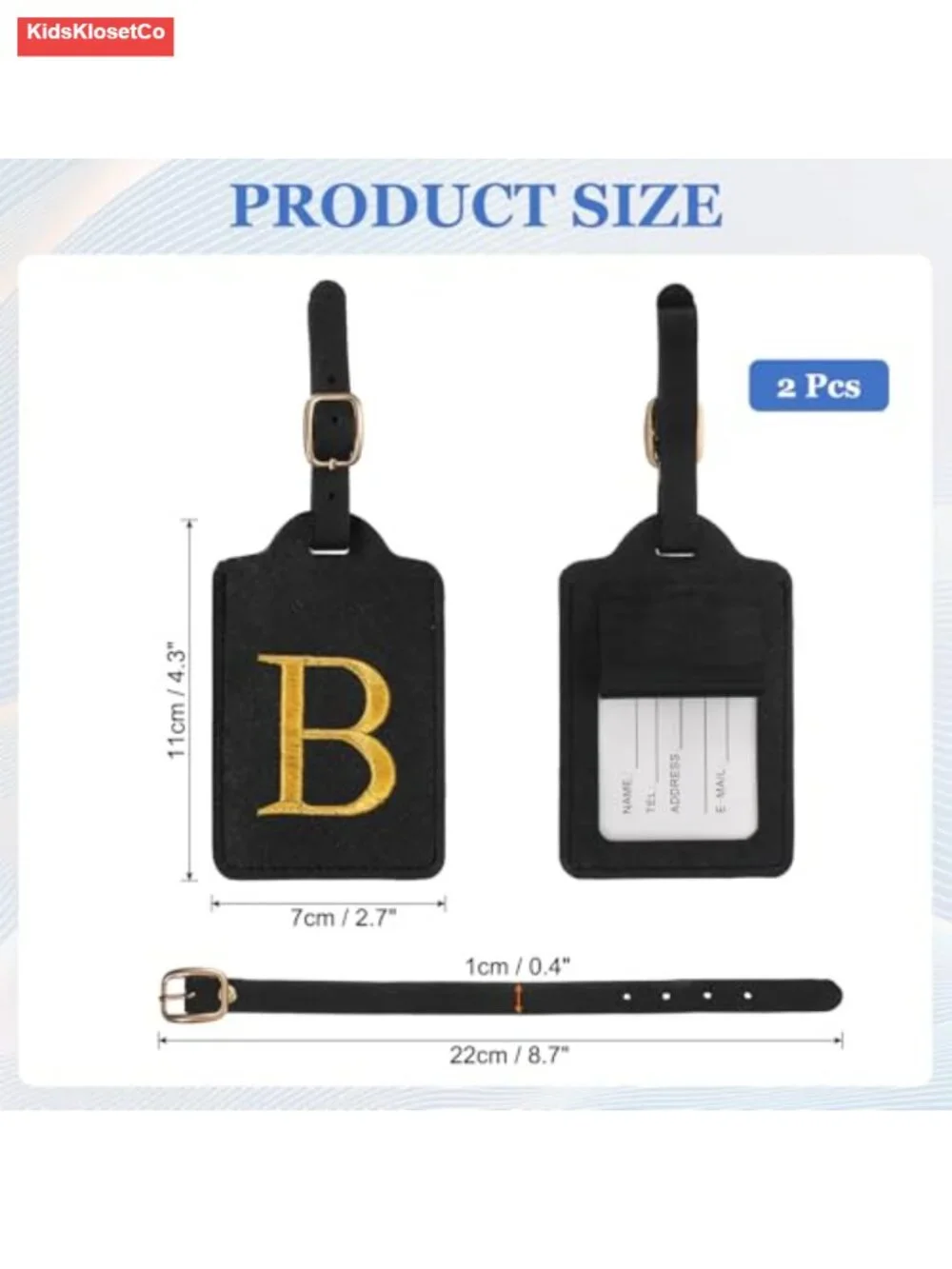 PU Leather Personalized Initial Luggage Tags with Privacy Card, 2 Pack for